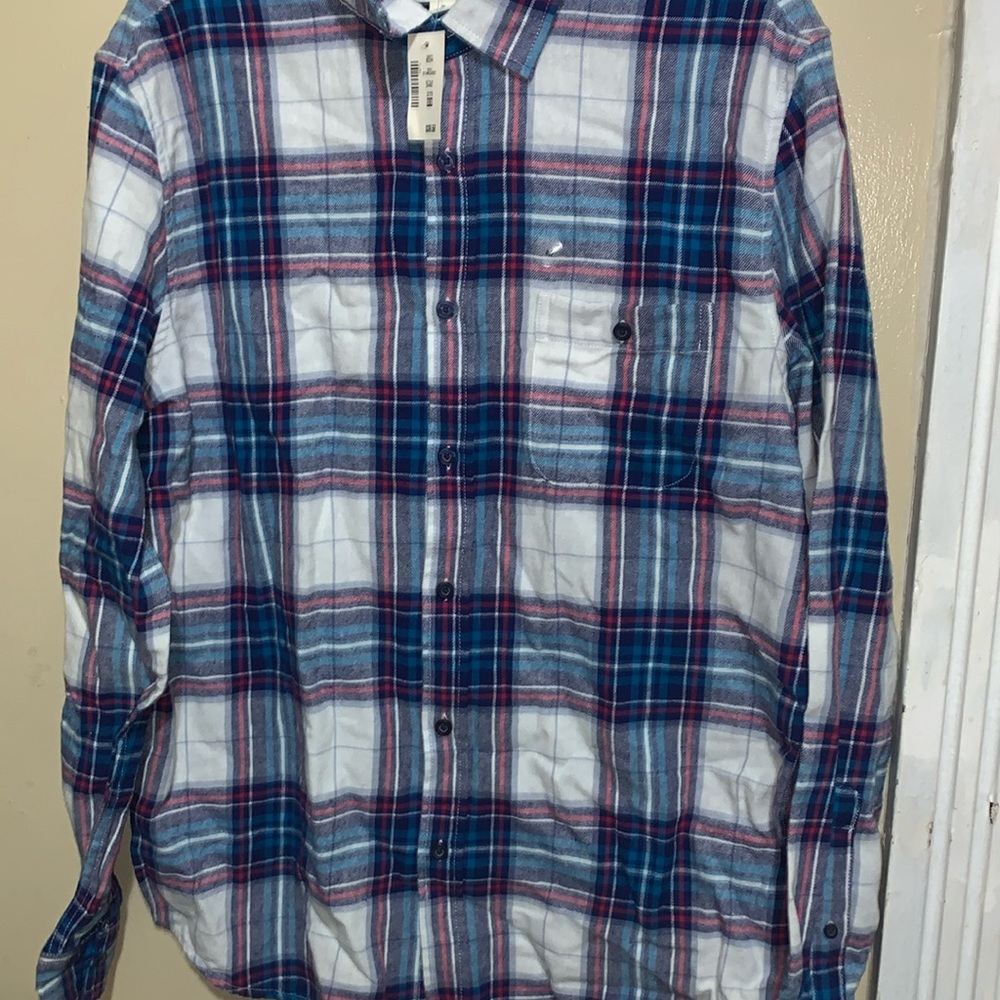 Long sleeve shirt checker blue and white